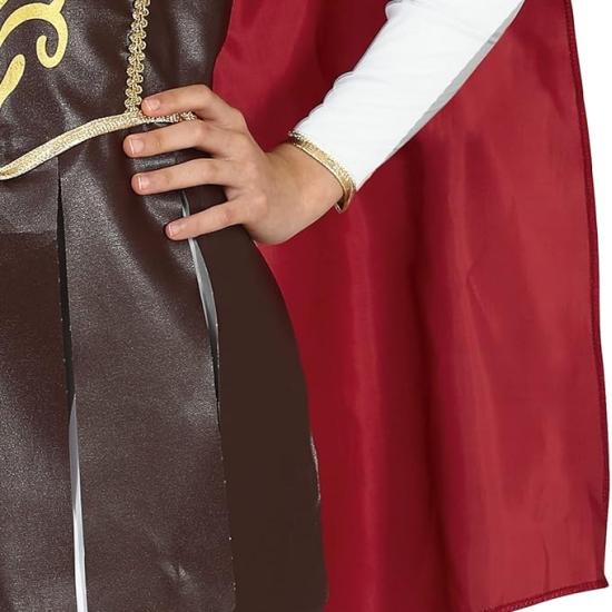 Disfraz de Gladiadora Niña - Vestido con Adornos Dorados y Capa Roja
