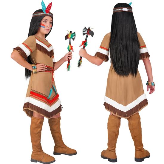 Disfraz de Indio Nativo para Niña – Vestido con Cinturón y Diadema con Plumas
