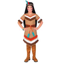 Disfraz de Indio Nativo para Niña – Vestido con Cinturón y Diadema con Plumas