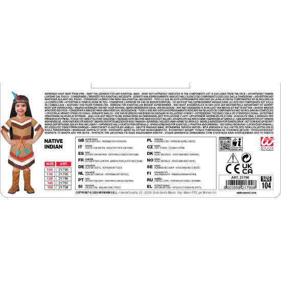 Disfraz de Indio Nativo para Niña – Vestido con Cinturón y Diadema con Plumas