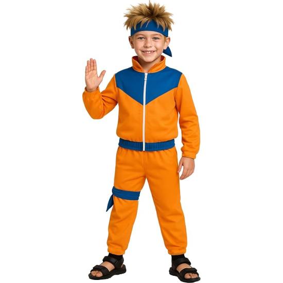 Disfraz de Ninja Estilo Manga para Niño Naranja y Azul Naruto