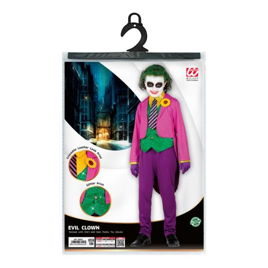 Disfraz infantil Joker – frac con camisa y chaleco, pantalones, corbata y guantes