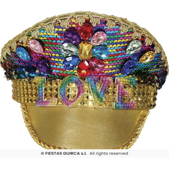 Gorra de Policía Oro Love con Pedrería (Talla Única) Gorra de Policía Oro Love con Pedrería (Talla Única)