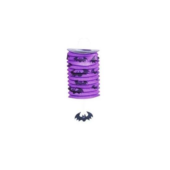 HALLOWEEN FAROLILLO TUBULAR MORADO MURCIELAGOS 16 CMS