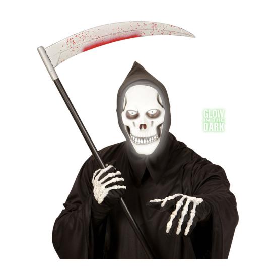 Mascara blanca con capucha brilla en oscuridad