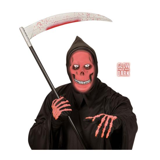 Mascara roja con capucha brilla  oscuridad