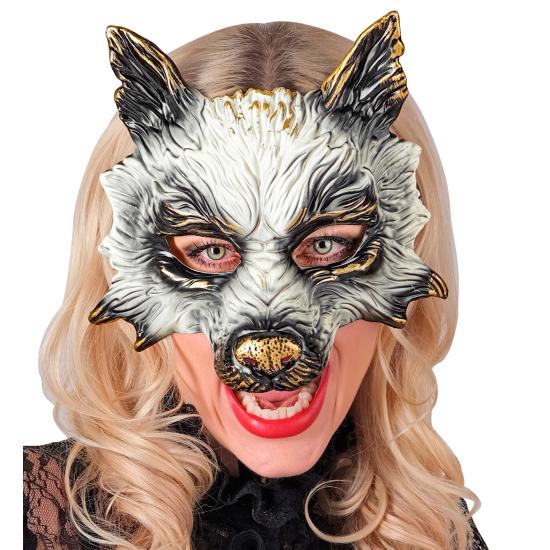 Máscara de Lobo Realista para Carnaval, Halloween o Fiestas de Disfraces – Unisex – Diseño 3D con Detalles Dorados