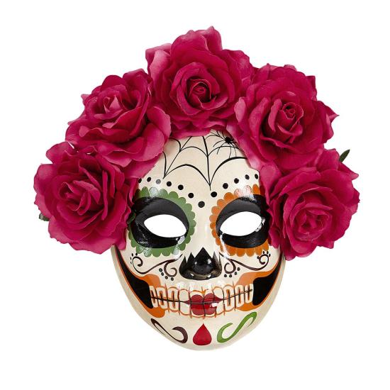 Máscara Dia de Los Muertos decorada Rosas Rojas