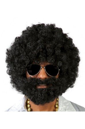 Peluca Afro negra con barba
