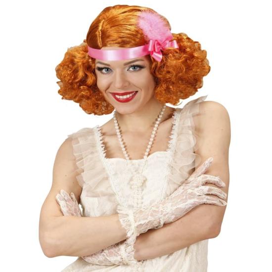 Peluca Burlesque Roja decorada cinta y pluma...