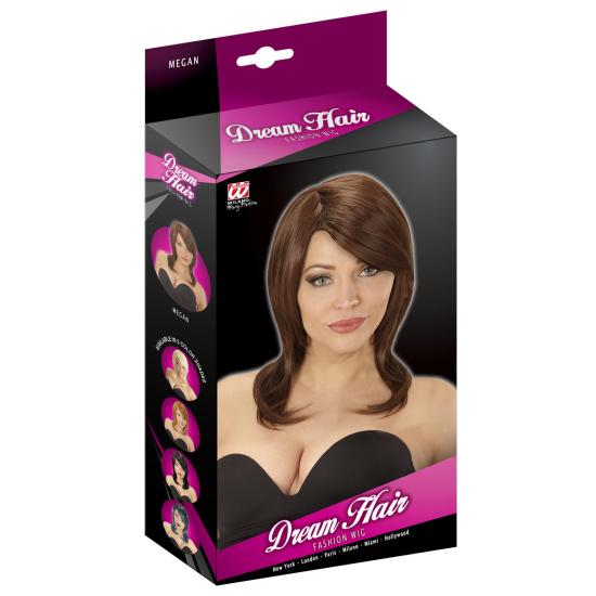 Peluca Castaña  de Media Melena con Flequillo Premium