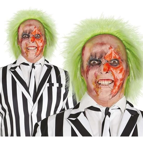 Peluca de Beetlejuice, con cabeza calva de látex
