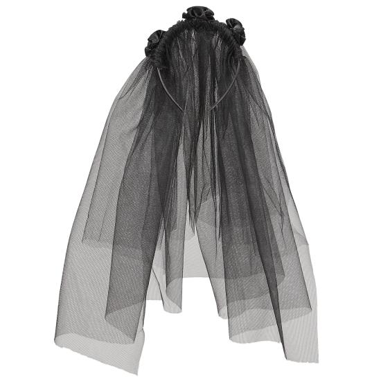 Diadema Velo Viuda Negra – Tocado con Rosas Negras para Halloween y Carnaval