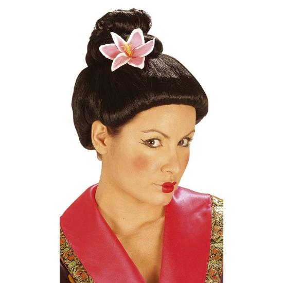 Peluca de Japonesa Moño con Flor Peluca de Japonesa Moño con Flor