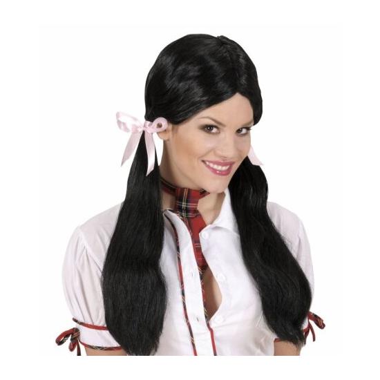 Peluca negra con coletas estudiante