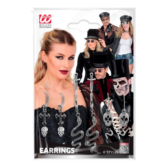 Pendientes Surtidos 6 Modelos – Calaveras, Cruces, Serpientes y Dagas