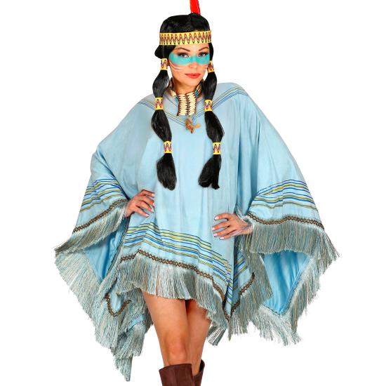 Poncho de Ante Azul con Flecos – Disfraz de India o Hippie Mujer Poncho de Ante Azul con Flecos – Disfraz de India o Hippie Mujer