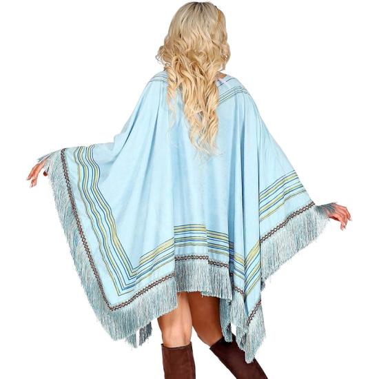 Poncho de Ante Azul con Flecos – Disfraz de India o Hippie Mujer Poncho de Ante Azul con Flecos – Disfraz de India o Hippie Mujer