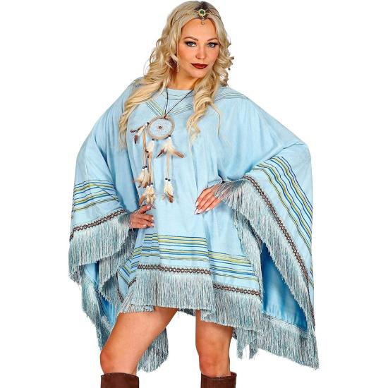 Poncho de Ante Azul con Flecos – Disfraz de India o Hippie Mujer Poncho de Ante Azul con Flecos – Disfraz de India o Hippie Mujer