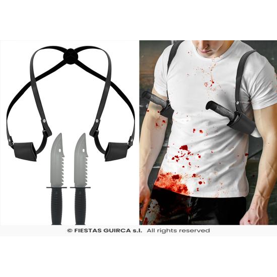 Sobaquera con 2 Cuchillos de Juguete – Accesorio Impactante para Halloween, Carnaval y Cosplay