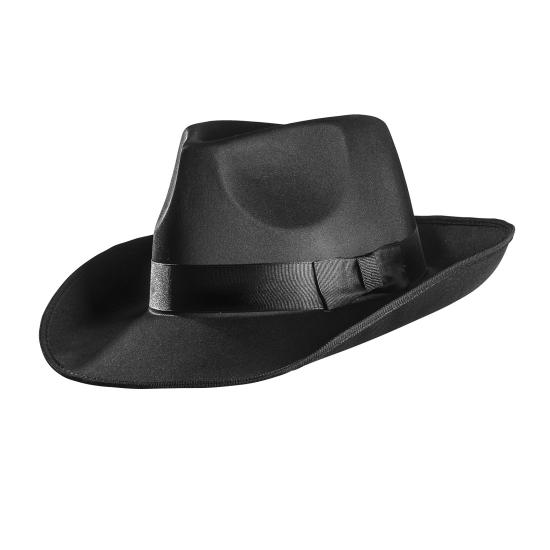 Sombrero de Gánster de Raso de color Negro para Adulto
