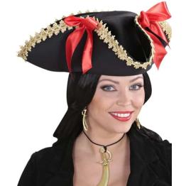 Sombrero pirata para mujer con puntillas y lazos