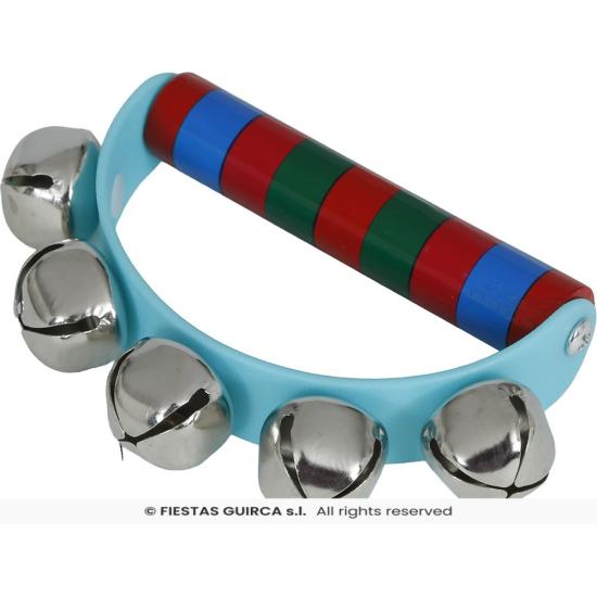 Sonajero de Cascabeles de Madera (9x11 cm) - Instrumento Musical Infantil con Asa de Colores - Ideal para Navidad, Fiestas y Animación