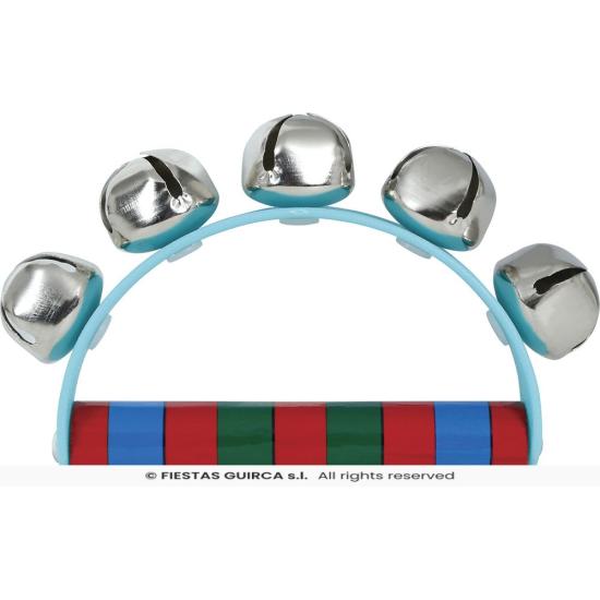 Sonajero de Cascabeles de Madera (9x11 cm) - Instrumento Musical Infantil con Asa de Colores - Ideal para Navidad, Fiestas y Animación